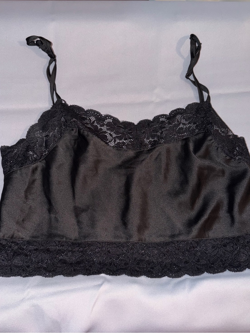 Black Lace-Trim Satin Camisole